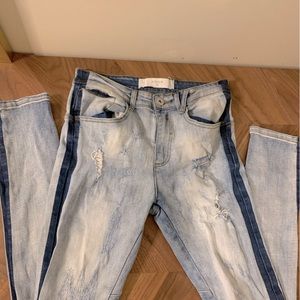 KOLLAR stripe denim waist size 30 mid blue color.